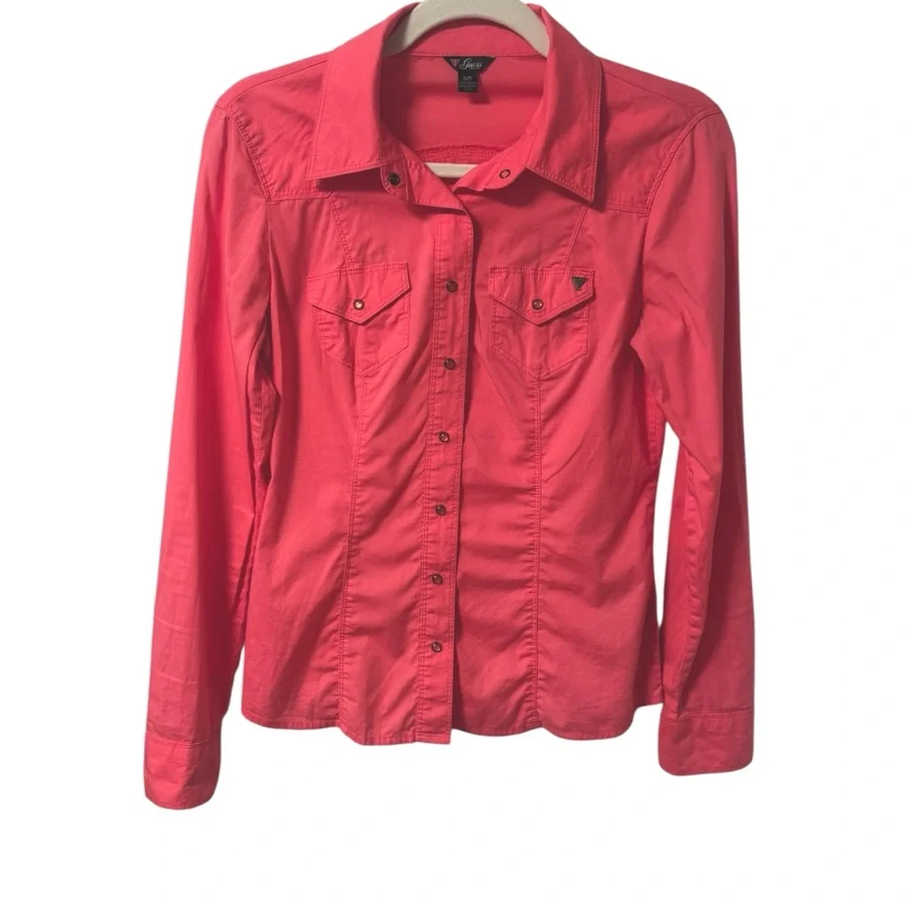 Guess Vintage Pearl Snap Button Up Shirt Long Sleeve Womens Small Western Collar - Picture 3 of 7